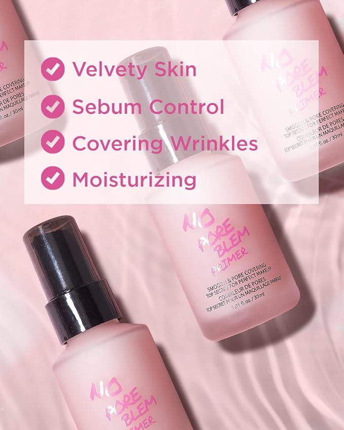 TOUCH IN SOL No Pore Blem Primer + Redness Correcting Base Set - Pore Filler Blurring Primer Before Makeup - Tone Neutralizing before Foundation - Pore Minimizing, Sebum, and Shine Control 1.01fl. oz.