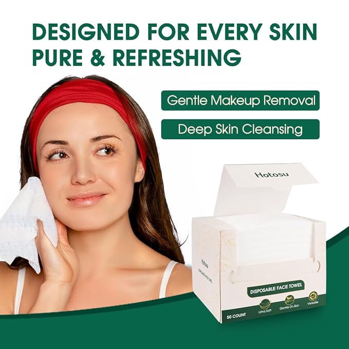Hotosu Disposable Face Towelette 10 x 12" - Cotton XL Disposable Towel for Women - Clean Face Towels for Makeup Removal and Skin Care - Soft, Unscented and Gentle Formula Biodegradable Face Towels