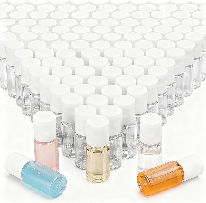 KUKLIPJIM 200 Pack 0.35 oz Plastic Bottles with Top Caps, Clear Empty 10 ml Flip Top Cosmetic Bottles for Lotion and Shampoo, Travel-Friendly, BPA-Free