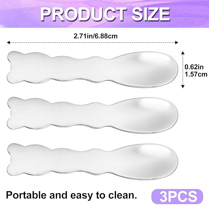 Pndeyo 3pcs Mini Metal Makeup Spatula, Reusable Cosmetic Cream Spatulas Spoon, Skincare Scoop Applicator Facial Massage Beauty Tools for Mixing and Sampling Face Eye Cream- Silver