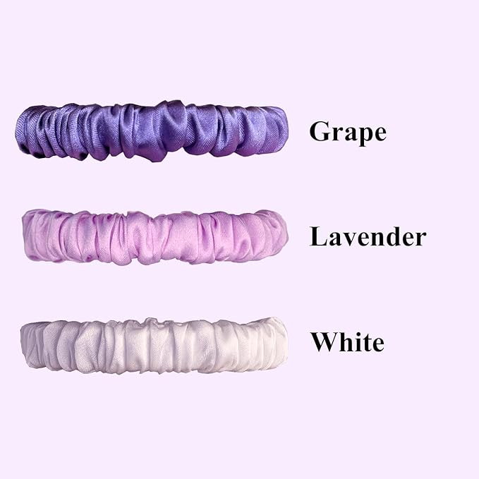 VLOMOT 3 Pcs Set 100% Pure Mulberry Silk Hair Scrunchies Hair Ties with 3 Chic Colors Everyday Skinny Scrunchies Silk Ponytail Holders Hair Care No Damage (Purple)