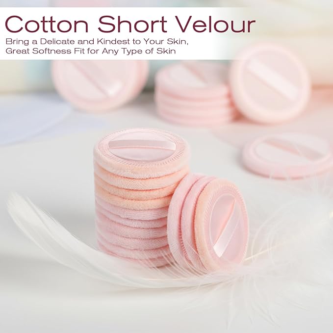 cobee 24 Pcs Round Powder Puffs, Makeup Powder Puff Soft Velour Makeup Pad With Ribbon, Setting Powders Puff Facial Make Up Eyeshadow Concealer Cosmetics Sponge Women(Skin tone and pink)