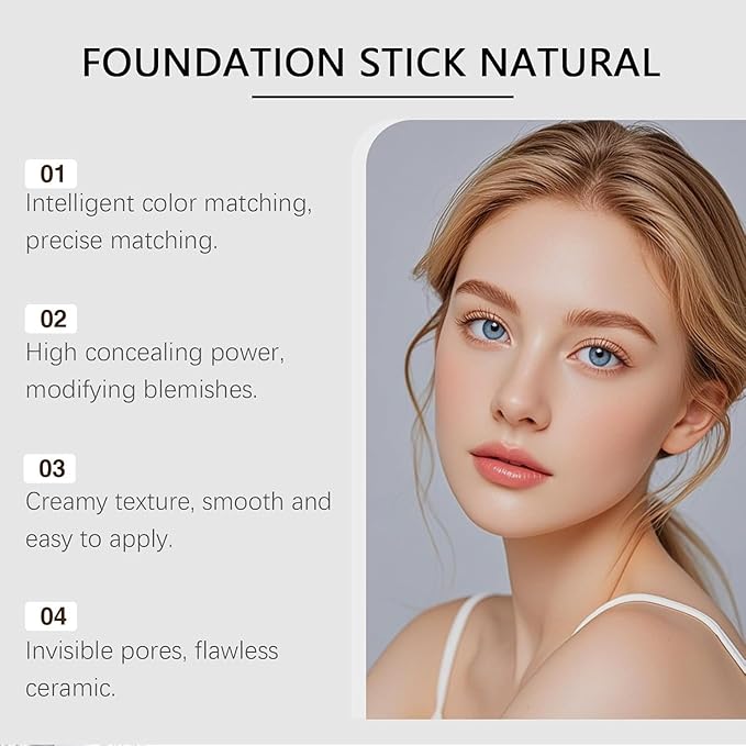 2026 New Double-Headed Foundation Stick, Lightweight Color-Changing Formula with Microfine Soft Bristle Brush, Cream Concealer Makeup (Natural)