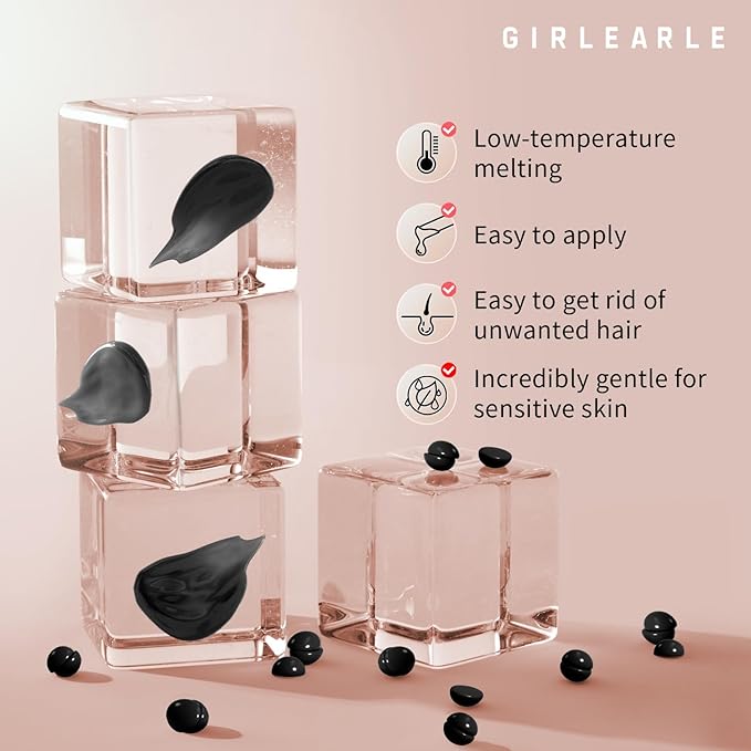 GIRLEARLE Hard Wax Beads, 1lb Wax Beans for Hair Removal, Hard Wax for Sensitive Skin at Home, Wax Refill Perfect for Legs, Facial, Brazilian Bikini, Eyebrow and Full Body for Women and Men (Black)