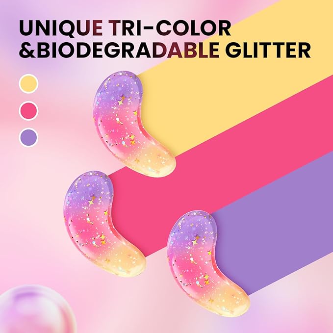 AILEORY Under Eye Patches (48 Pairs) - New Tri-color Glitter Eye Gel Pads for Dark Circles Puffy Eyes,Under eye Bags,Wrinkles|Natural Collagen Under Eye Mask Patches, Gel Under Eye Patches