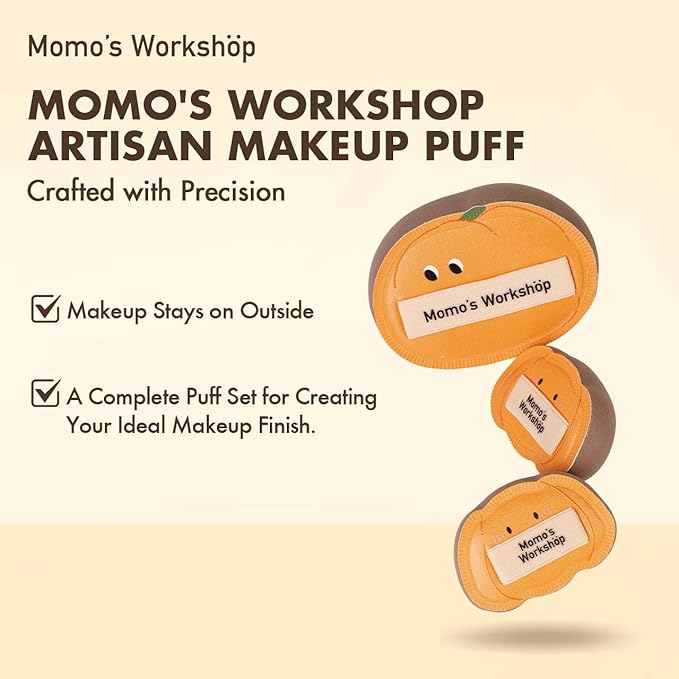 Cute Pumpkin Makeup Sponge 3-Pack, High-Density Rubycell for Cream Skin Finish, 1 Large + 2 Mini for Foundation & Concealer, Soft & Elastic for Dry Skin,Travel-Friendly