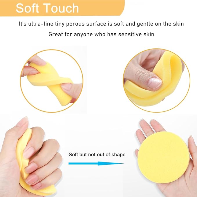 Mgiflw Compressed Facial Sponge,Reusable Makeup Blender 60 Count,Soft Round Wash Sponges for Estheticians Makeup Removal,Face Cleansing Exfoliating Compress Spa Pads for Women,Yellow
