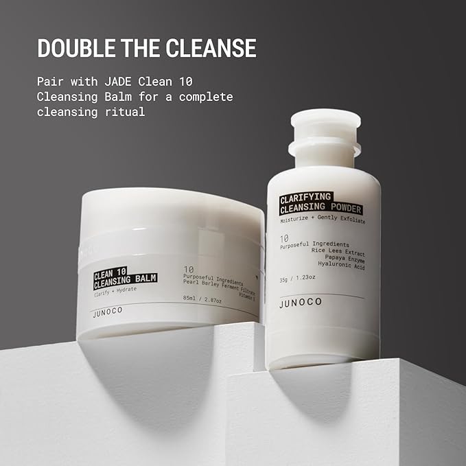 JUNO & Co. JADE Clarifying Cleansing Powder, Refillable Enzyme Face Cleanser, Gentle Exfoliating Powder-to-Foam Cleanser with Rice & Papaya Enzymes, For Smooth Hydrated Skin, 35g