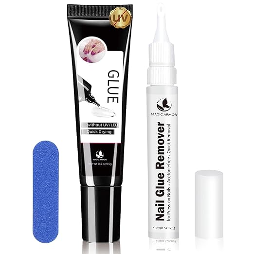 Semi Solid Nail Glue for Press-On Nails, No U V Lamp Needed, Quick-Drying Gel for Long-Lasting Fake Acrylic Nails, Includes Remover
