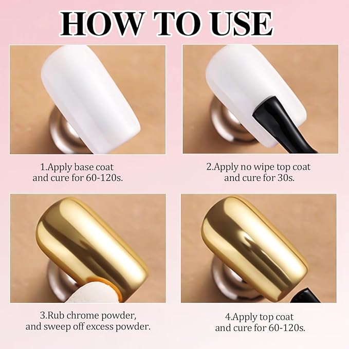 6 Jars Chrome Nail Powder Kit, Metallic Gold Chrome Nail Powder Super Mirror Effect Pigment Holographic Manicure Nail Glitter Powder Dust for Gel Polish Nail Art Decoration, Resin Craft