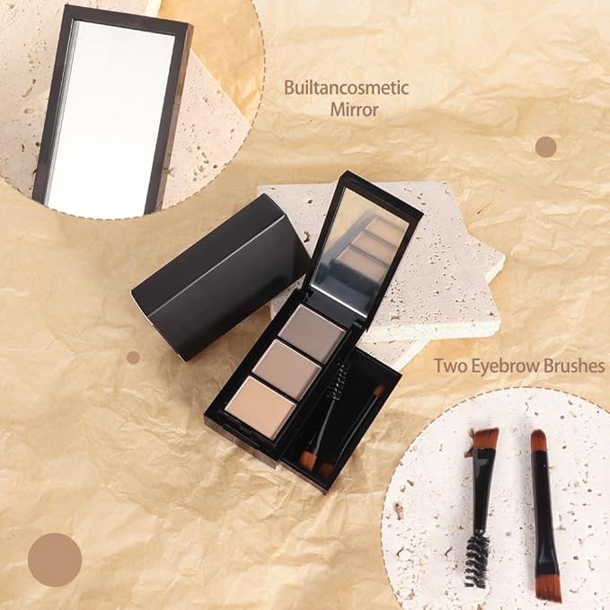 3 Colors Eyebrow Powder Kit for Women, Long-Lasting Waterproof Matte Brow Powder, Eye Brow Powder with 2 Double-ended Eyebrow Brush, Purse-Friendly Compact (A01#Light Medium Brown, 1Pcs)