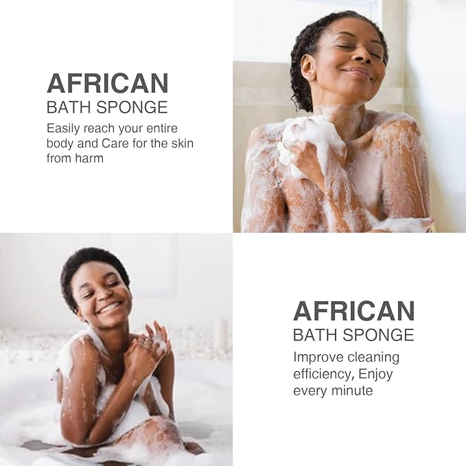 UJFQBH 3 Pieces African Bath Sponge African Net Long Net Bath Sponge Exfoliating Shower Body Scrubber Back Scrubber Skin Smoother,Great for Daily Use (Blue)