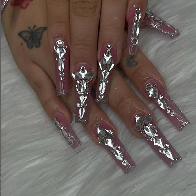 HNUIX Nail Rhinestones - 4550pcs Crystal Transparent, Multiple Shape Gems, Flatback Rhinestones, with Kit and Glue Gel, for Nail Art