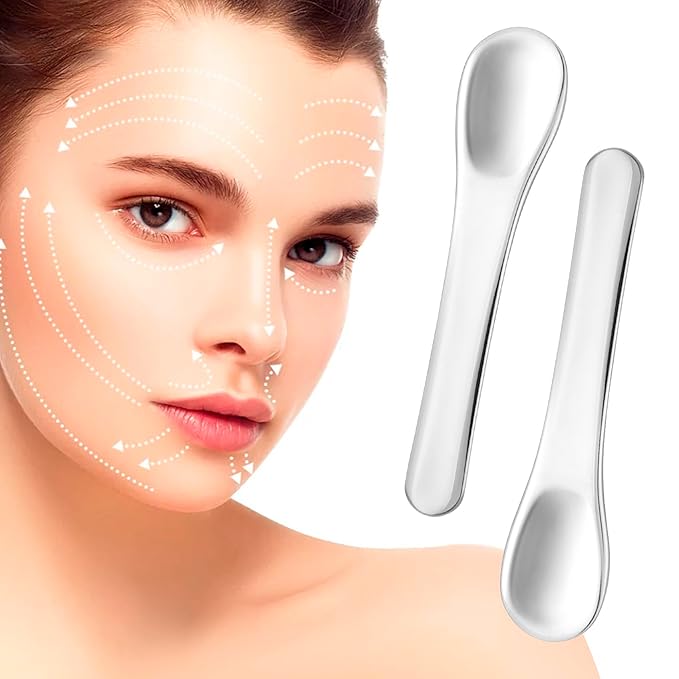 Pndeyo 3pcs Mini Metal Makeup Spatula, Reusable Cosmetic Cream Spatulas Spoon, Skincare Scoop Applicator Facial Massage Beauty Tools for Mixing and Sampling Face Eye Cream- Silver