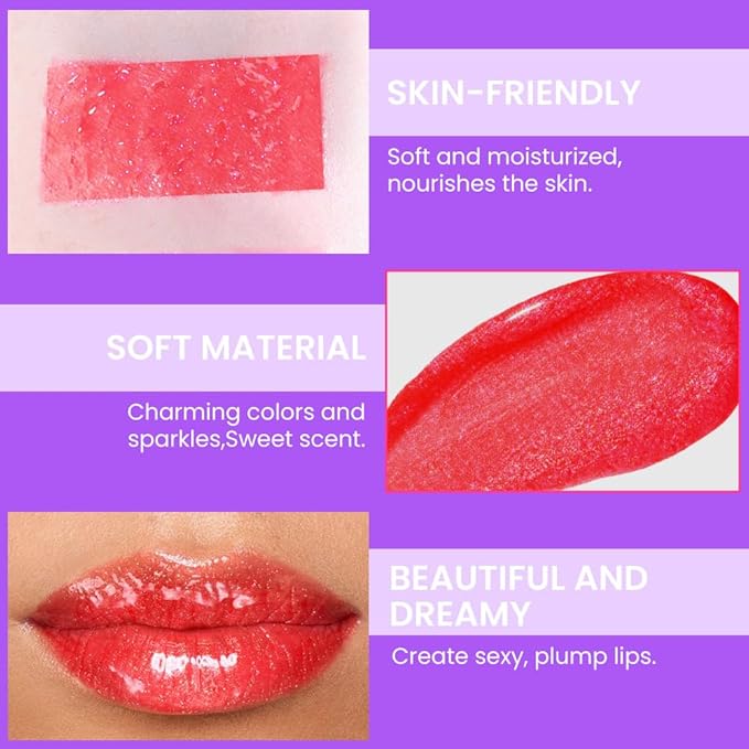 Hxssll Glitter Liquid Lip Gloss,Red Shimmer Lipstick, Waterproof Shimmer Lip Stain Lip Glaze, High Shine Long Lasting Shiny Lip Color Makeup 10#