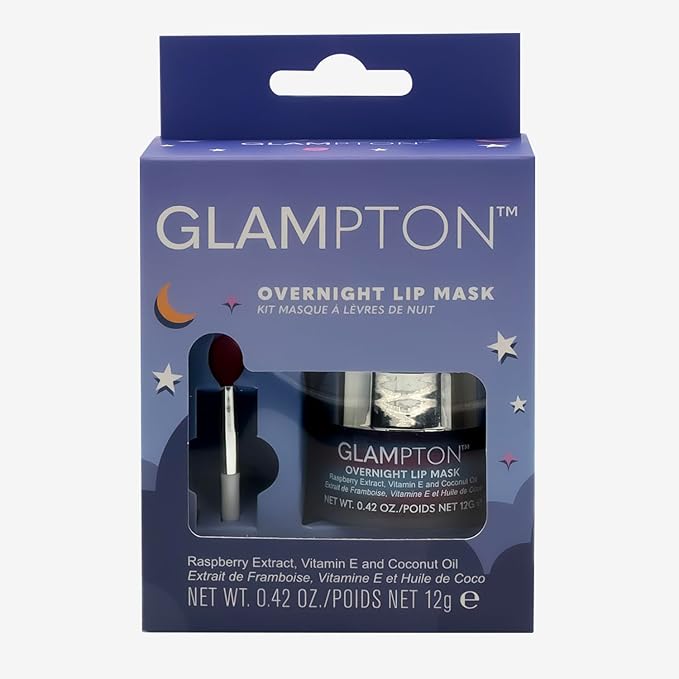 Glampton Overnight Lip Mask, Raspberry, 0.42 oz, Intense Repair, Non-Greasy