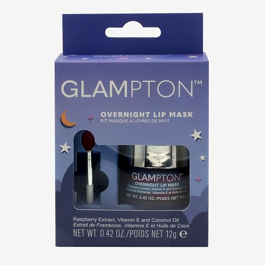 Glampton Overnight Lip Mask, Raspberry, 0.42 oz, Intense Repair, Non-Greasy