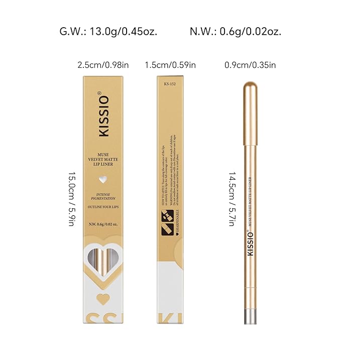 KISSIO Lip Liner,Creamy Lip Pencil,Long Lasting Lip Liner with Sharpener,Matte Finish,Smooth and Soft,Non-Dry,Easy to Use,Cruelty free,Touch me