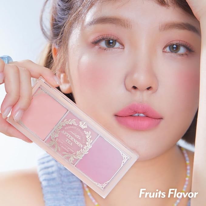 I'M MEME Blusher Palette - Afternoon Tea_Fruit FLavor | Soft Pink, Peach, Lavender, 3 Shades Palette, Matte Powder, Face & Cheeks, For All Skin Tones, Powdery Finish, Lightweight Formula, 0.4 Oz