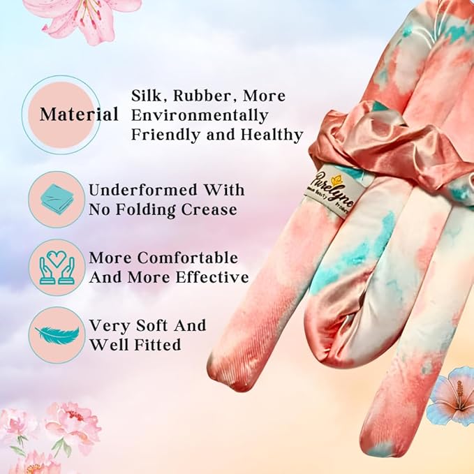 PURELYNE Heatless Hair Curler | 5PC No Heat Curling Rod Headband | With Satin Bonnet, Curler, 2 Scrunchies & Claw Clip Set | Curl Kit for Women & Girls (Cotton Candy, Medium)