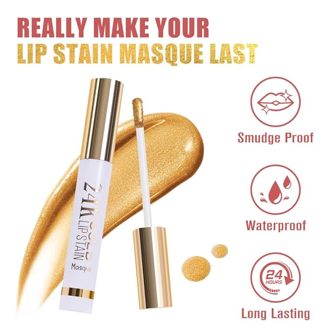 JUAAZIN All Day Lip Stain Peel Off Gold Liquid Lip Gloss Tattoo, Mauve Matte Finish Peel Off Lip Stain Masque, Long Lasting Waterproof Lip Tint, Transfer-proof for All Skin Types 04#