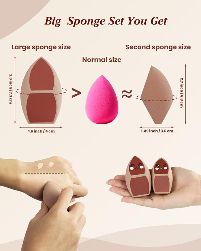 Large 2 Pcs Honeycomb Film Makeup Sponges for Foundation, Reduce Liquid & Foundation Waste,Skip the Pre-Wetting Blender Process,Soft and Latex