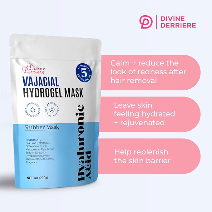 Divine Derriere Hydrogel Vajacial Mask - Premium Modeling Rubber Mask with Hyaluronic Acid, Deeply Purifying & Super Hydrating Hydro-jelly Sheet Masks, Complete Peel-Off Powder Kit