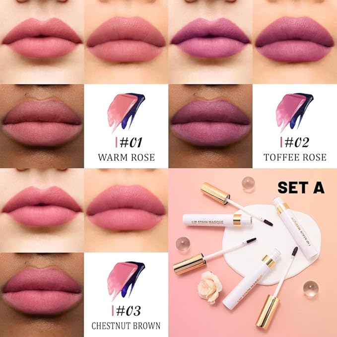 JUAAZIN 3Pcs Peel Off Lip Stain Tattoo with Tweezer - Matte Peel Off Lip Tint, Long Lasting Waterproof Transfer-Proof Lip Stain,Cruelty-Free Lip Masque for All Skin Types,Valentine's Day Gift 01+02+03