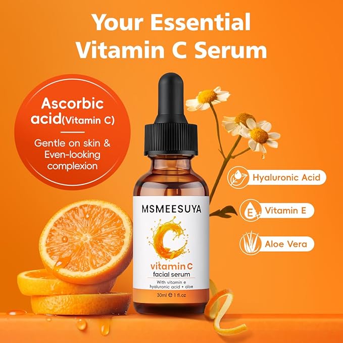Vitamin C Serum for Face 2-Pack, Brightening Facial Serum with Hyaluronic Acid & Vitamin E, Helps Improve Dark Spots, Uneven Tone, Fine Lines & Wrinkles, 1 Fl Oz Each