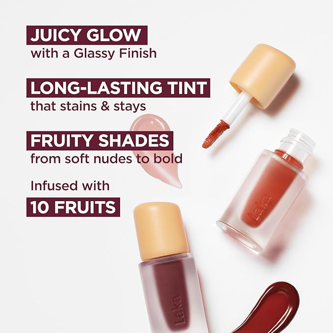 Laka Fruity Glam Lip Tint Mini, 1.9g/0.07oz, Glowing Lip Stain with Wide Color Spectrum, Hydrating & Lightweight Texture, Long-Lasting Bold Stain, Non-Sticky, Vegan, K-Beauty (#125 Mango)