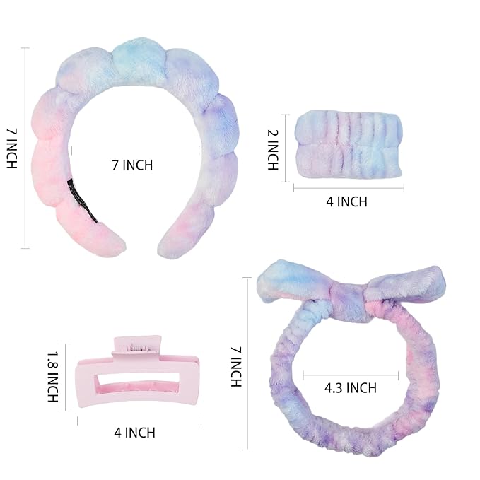 Yaqulen 7 Pcs Spa Set, Facial Headband and Wristband Set, Skincare Accessories, College Style Girl Idea Gifts, Hair Accessories for Women and Girls（Tie Dye）