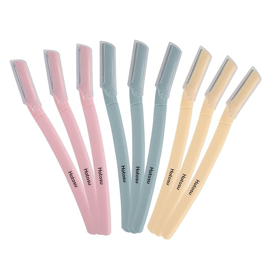 Face Razors for Women & Men Face Hair, Dermaplane Razor with Protective Cap, Womens Facial Razor for Peach Fuzz & Eyebrow Grooming, Ideal Travel Friendly Gift - 9pcs