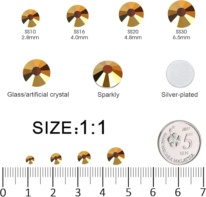MEIBITE Flatback Rhinestones Bulk, 2880PCS Gold Rhinestones for Clothes DIY Decoration Crafts, Gold, SS30, 6.3-6.5mm