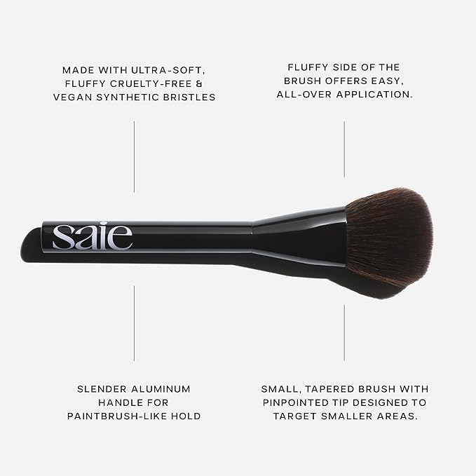 Saie Blush & Brush Duo - SuperSuede Baked Blush in Mia (.01 oz) & Powder Blush Brush - Talc-Free, Moisturizing Blush with Vegan, Fluffy Brush for Seamless Application