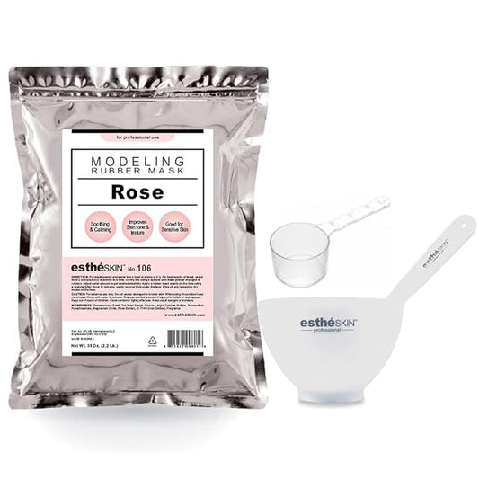 Peel Off Type Modeling Mask Powder for Facial, Skin Care, Professional Size, 35oz (2.2Pound) 1kg, 1 pack with 3pcs Mixing Bowl Set (106.Rose)