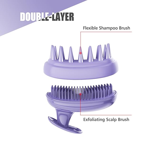 Rebex 2-in-1 Scalp Massager Shampoo Brush,Scalp Scrubber, Exfoliator Brush for Removing Dandruff & Hair Growth,Detangling Scrubber for Wet or Dry Hair - for All Hair Types(Purple)