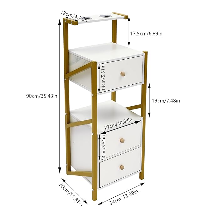 Beauty Salon Station Barber Station with 3 Drawer & 2 Hair Dryer Holder, White Salon Storage Cabinet Makeup Organizer for Spas, Barber Stores, Salons, Locker Rooms, Bathrooms