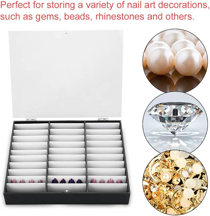 Semme Nail Storage Box, Display Box Nail Art Decoration Container Empty Nail Tips Storage Box Fake Nail Display Case(Black)