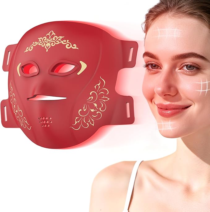 TASNEEM Red Light Therapy for Face, 3D Red Light Therapy Mask with 312 LEDs for Full-face Wrinkles & Acne, 3 Modes with Red & Blue 850nm Near-Infrared Light Therapy Mask, FDA-Cleared, Remote Control