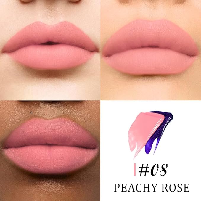 JUAAZIN Peel Off Lip Stain Tattoo with Tweezer - Peachy Rose Matte Lip Tint, Long Lasting Waterproof Transfer-Proof Lip Stain, Cruelty-Free Lip Masque for All Skin Types, Valentine's Day Gift 08#