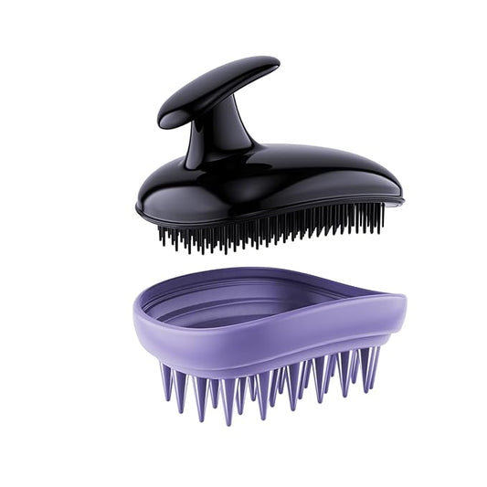 Rebex 2-in-1 Scalp Massager Shampoo Brush,Scalp Scrubber, Exfoliator Brush for Removing Dandruff & Hair Growth,Detangling Scrubber for Wet or Dry Hair (Black Purple)