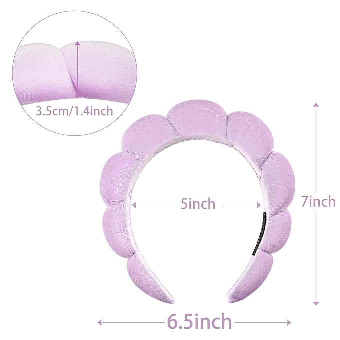 Ayesha Spa Headband for Women Sponge Headband for Washing Face Clouds Soft Hairband Makeup Headbands for Women Girls Shower Makeup Skincare (Purple)