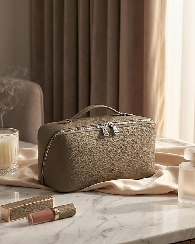 EACHY Makeup Bag,Large Capacity Travel Makeup Bag,Waterproof Portable Open Flat Toiletry Bag Cosmetic Bag with Divider and Handle