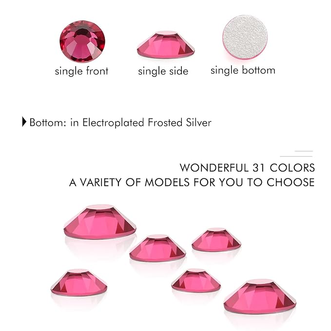 1440Pcs Rose Crystal Rhinestones,Glass Flatback Rhinestones Gemstones Small for Nail Face Makeup Art Crafts Clothes Decoration -(SS8,2.4mm,Rose)