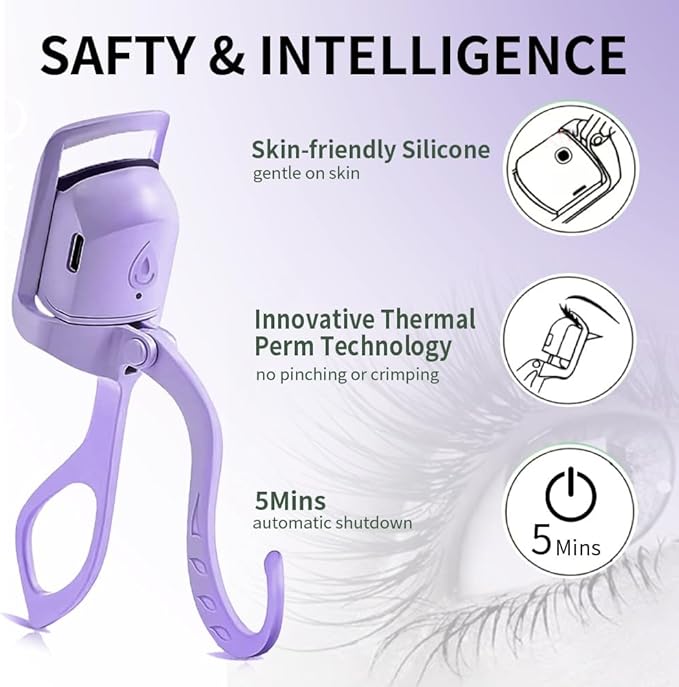 Heated Eyelash Curler, Fast 5s Heat up, 24 Hours Long Lasting, Rechargeable Electric Lash Curler, Temperature Control, Safe Anti-Burn Eye Lash Curler, Quick Natural Curling Lashes