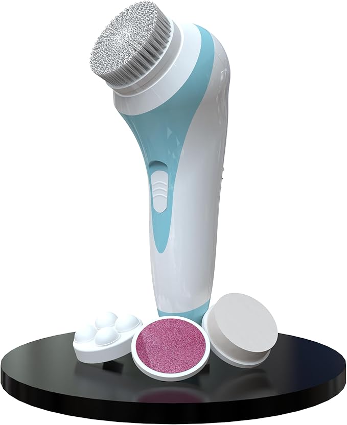 Bella Ciao 5-Piece Facial Cleansing Brush Set, Exfoliating, Massaging, and Cleansing Kit, Includes Cordless Tool, Exfoliator Head, Face Massager, Latex Sponge, and Nylon Brush, Batteries Not Included