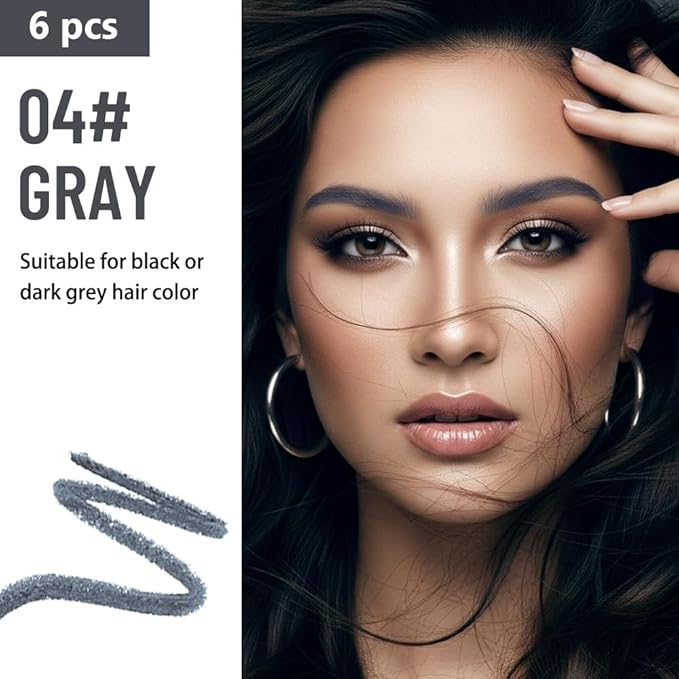 Eyebrow Pencils for Women with Sharpener, 6Pcs Hard-Core Wooden Eye Brow Eye Liner Pencils for Beginner Makeup, Waterproof & Sweat-Proof (6Pcs-Gray)