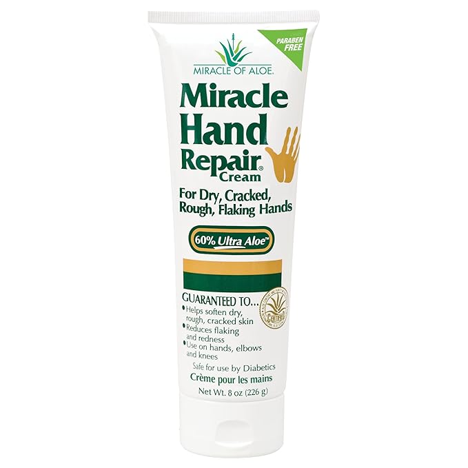 Miracle Hand Repair Cream for Dry Cracked Hands 8 oz Best Healing Hand Cream with 60% Aloe Vera - Non-Greasy Moisturizer for Working Hands - Fast Absorbing Lotion for Extremely Dry Skin