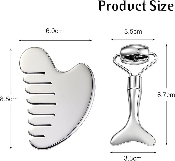 Gua Sha Facial Tools and Face Roller Set, Stainless Steel Facial Sculpting Eyes Roller Guasha for Face, Chin & Jawline Sculpting,Skin Care