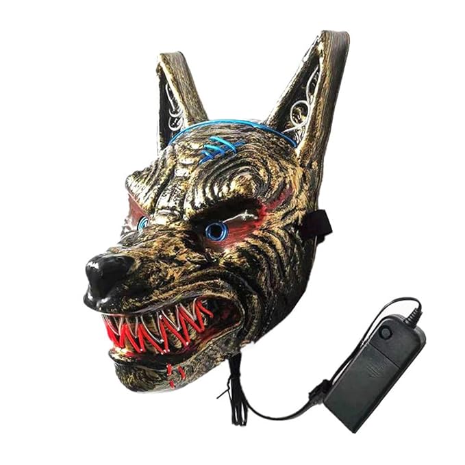 LED Luminous Wolf Head Cover, Scary Halloween Face Mask with 3 Light Modes, for Cosplay Party Carnival Christmas Costume